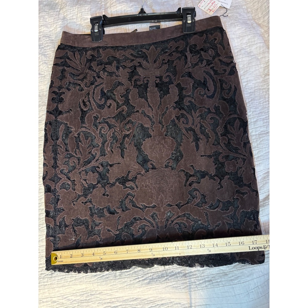 Etcetera Brown Velvet Burnout Lace Pencil Skirt Size 4 Damask Floral 214003